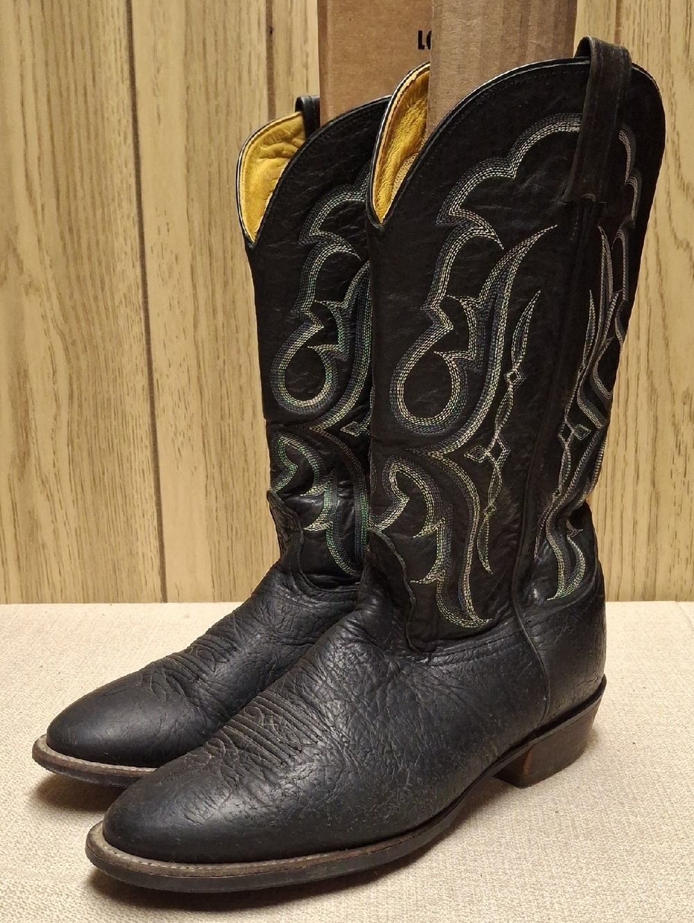 Vintage Nocona Black Leather Men's Western Cowboy Boots Size 10.5